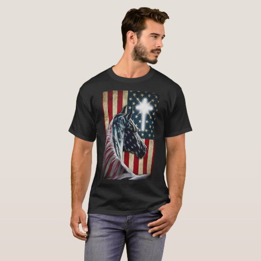 Western Cowboy Cowgirl Patriot Pferd Jesus Cross U T-Shirt (Vorne ganz)