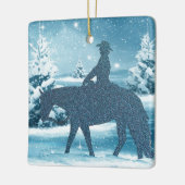 Western Cowboy Cowgirl Pferd Winter Snow Scene Keramikornament (Links)
