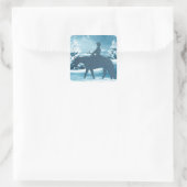 Western Cowboy Cowgirl Pferd Winter Snow Scene Quadratischer Aufkleber (Tasche)