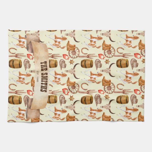 Western Cowboy Cowgirl Rodeo Pferd thematisch Geschirrtuch (Horizontal)