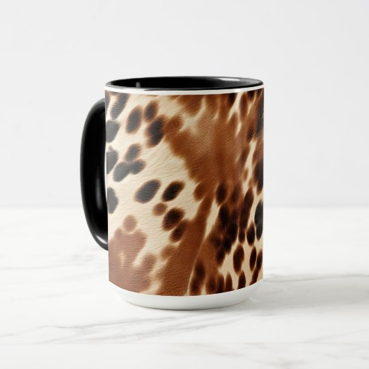 Western Cowboy Cream Brown Black Cowhide Tasse (Vorderseite Links)