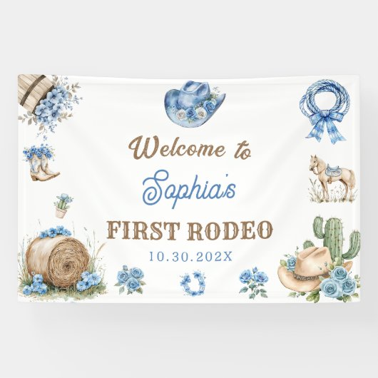 Western Cowboy Erste Rodeo-Geburtstagsfeier Banner (Horizontal)