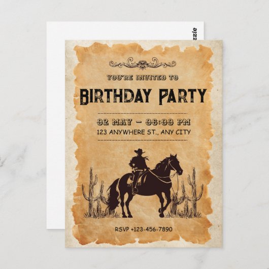 Western Cowboy Erstgeburt Einladung Postkarte (Vorne/Hinten)