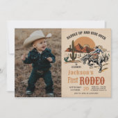 Western Cowboy First Rodeo 1. Geburtstag Foto Einladung (Vorderseite)