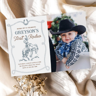 Western Cowboy First Rodeo 1. Geburtstag Foto Einladung