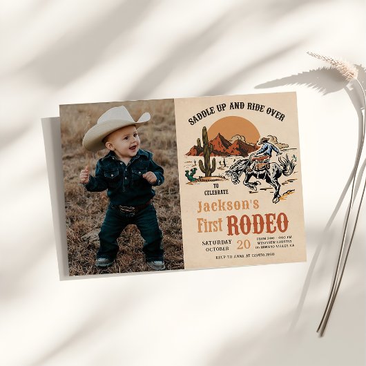 Western Cowboy First Rodeo 1. Geburtstag Foto Einladung