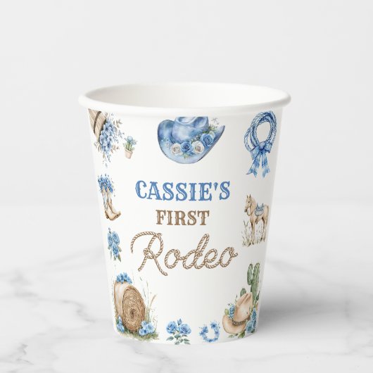 Western Cowboy First Rodeo Birthday Party Pappbecher (Vorderseite)
