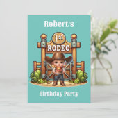 Western Cowboy First Rodeo Geburtstag Custom Einladung (Stehend Vorderseite)
