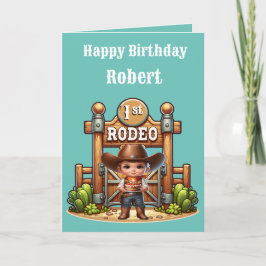 Western Cowboy First Rodeo Geburtstag Custom Karte