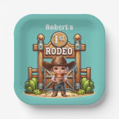 Western Cowboy First Rodeo Geburtstag Custom Pappteller (Vorderseite)