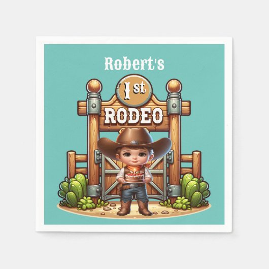 Western Cowboy First Rodeo Geburtstag Custom Serviette (Vorderseite)