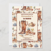 Western Cowboy First Rodeo Geburtstag Einladung (Vorderseite)