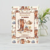 Western Cowboy First Rodeo Geburtstag Einladung (Stehend Vorderseite)