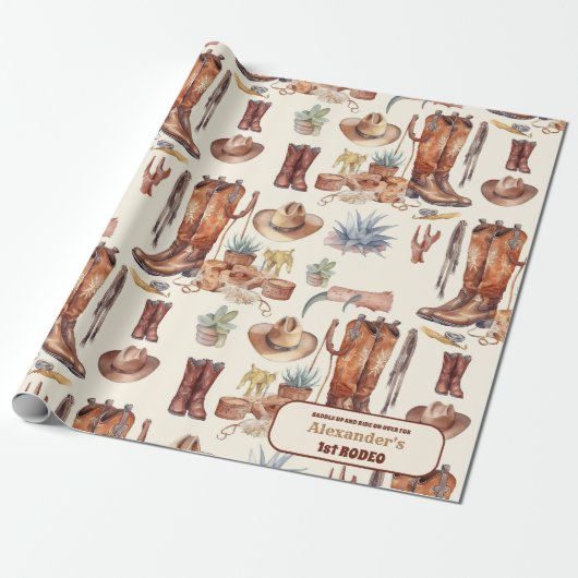 Western Cowboy First Rodeo Geburtstag Geschenkpapier (Ungerollt)