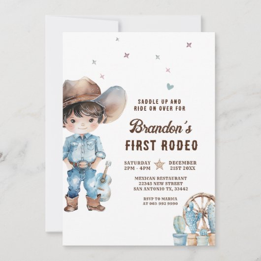 Western Cowboy First Rodeo Geburtstagsparty Einladung (Vorderseite)