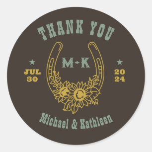 Western Cowboy Floral Horseshoes Monogram Wedding Runder Aufkleber