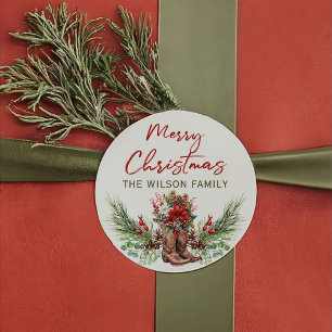 Western Cowboy Frohe Weihnachtsaufkleber Runder Aufkleber
