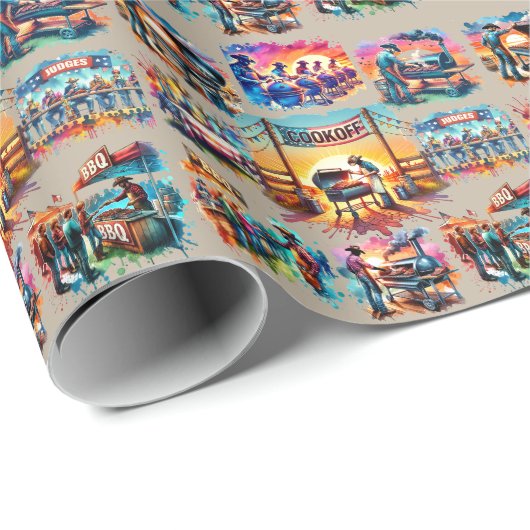 Western Cowboy GRILLEN Cookoff Szenen 1 Geschenkpapier (Rolleneckpunkt)