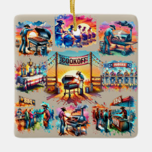 Western Cowboy GRILLEN Cookoff Szenen 1 Keramikornament