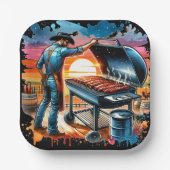 Western Cowboy GRILLEN Pit und Cook Pappteller (Vorderseite)