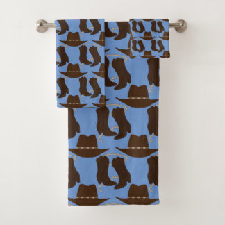 Western Cowboy Hat and Boots Blue Badhandtuch Set