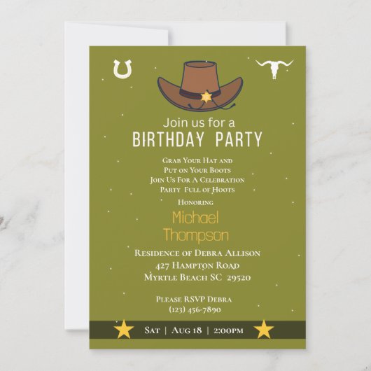 Western Cowboy Hat Birthday Invitation Einladung (Vorderseite)