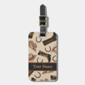 Western Cowboy Hat Boost Black Beige Name Gepäckanhänger (Vorderseite vertikal)