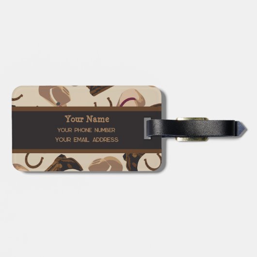 Western Cowboy Hat Boost Black Beige Name Gepäckanhänger (Rückseite horizontal)