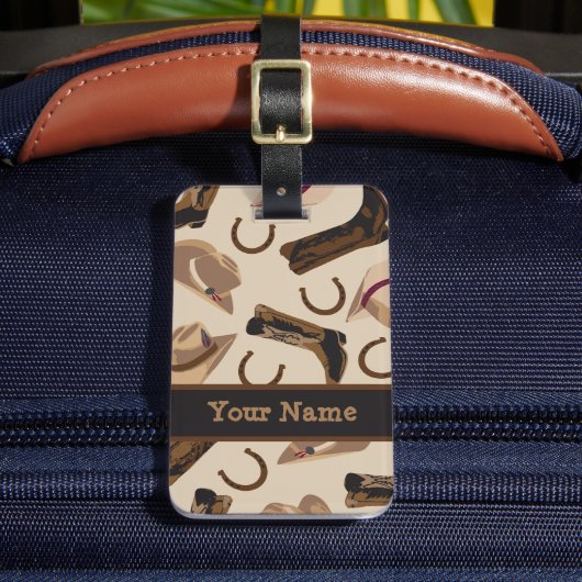 Western Cowboy Hat Boost Black Beige Name Gepäckanhänger (Vorderseite Insitu 2)