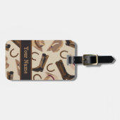 Western Cowboy Hat Boost Black Beige Name Gepäckanhänger (Vorderseite horizontal)