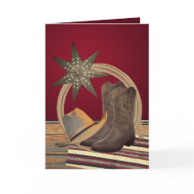 Western Cowboy Hat Boots Rope Star Weihnachtskarte