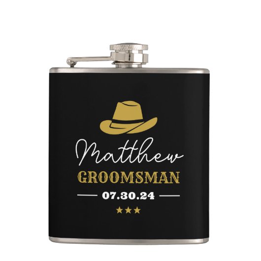Western Cowboy Hat Classic Personalisierte Trauzeu Flachmann (Vorderseite)