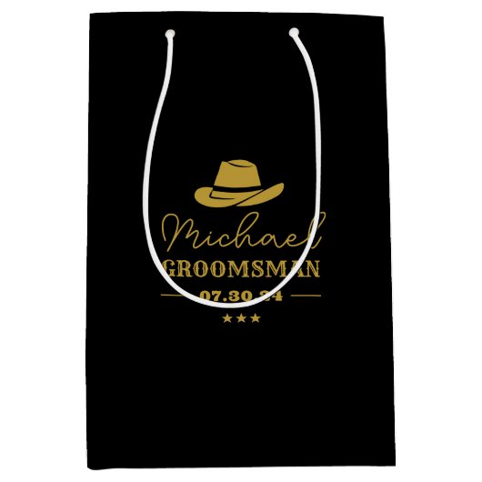 Western Cowboy Hat Classic Personalisierte Trauzeu Mittlere Geschenktüte (Vorderseite)