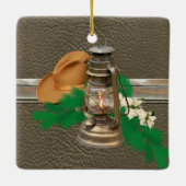 Western Cowboy Hat Lantern Imitate Holzleder druck Keramikornament (Rückseite)