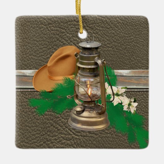 Western Cowboy Hat Lantern Imitate Holzleder druck Keramikornament (Vorderseite)