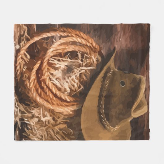 Western Cowboy Hat Lasso Pferdekunst Fleecedecke (Vorderseite (Horizontal))
