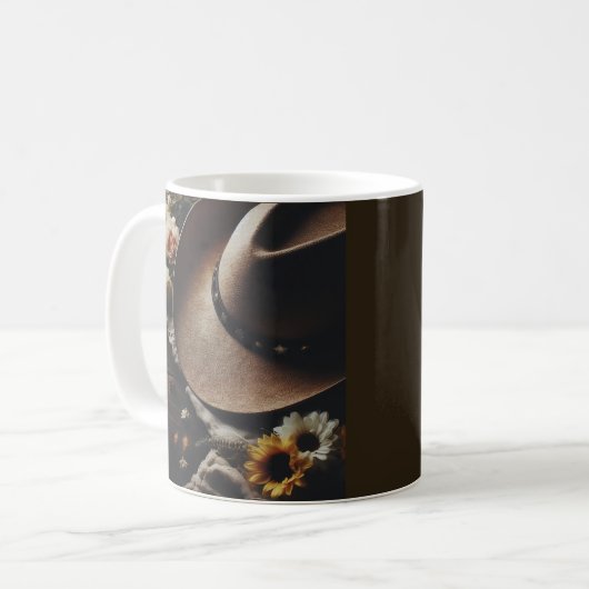 Western Cowboy Hat mit Florals Kaffeetasse (Vorderseite Links)