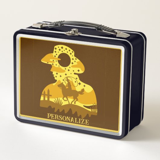 Western Cowboy Horse Lasso Wild West Personalisier Metall Brotdose (Vorderseite)