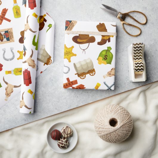 Western Cowboy Icons Geschenkpapier (Kunsthandwerk)