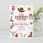 Western Cowboy Kariert Red Baby Dusche Einladung (Stehend Vorderseite)