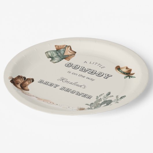 Western Cowboy Kleidung Kinderdusche Pappteller (Schrägansicht)