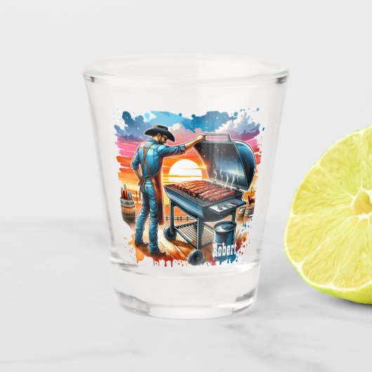 Western Cowboy Kochen GRILLEN Pit Custom Schnapsglas (Vorderseite)