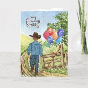 Western Cowboy mit Balloon Boy's 6. Geburtstag Karte
