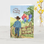 Western Cowboy mit Balloon Boy's 7th Birthday Karte (Gelbe Blume)