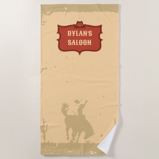 Western Cowboy Monogram Rustikaler Name Saloon Strandtuch (Vorderseite)