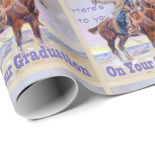 Western Cowboy on Horse Abschluss Toast Geschenkwr Geschenkpapier (Rolleneckpunkt)