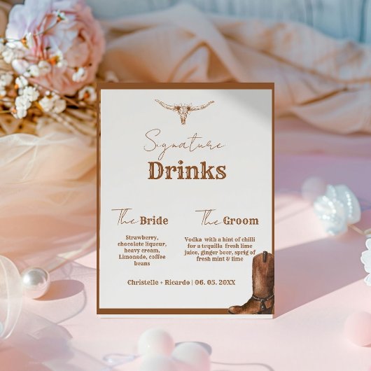 Western Cowboy Pärchen Getränk Hochzeit Bar Sockelschild