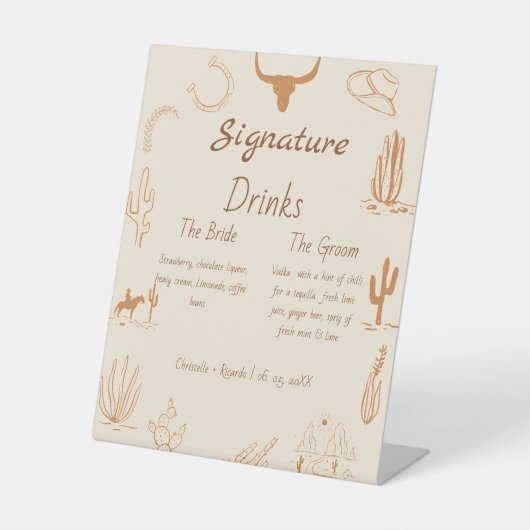 Western Cowboy Pärchen Getränk Hochzeit Bar Sockelschild (Vorderseite)