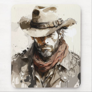 Western Cowboy Portrait Malerei Historische Pferde Mousepad
