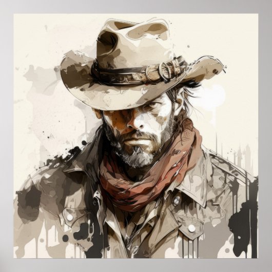 Western Cowboy Portrait Malerei Historische Pferde Poster (Vorne)